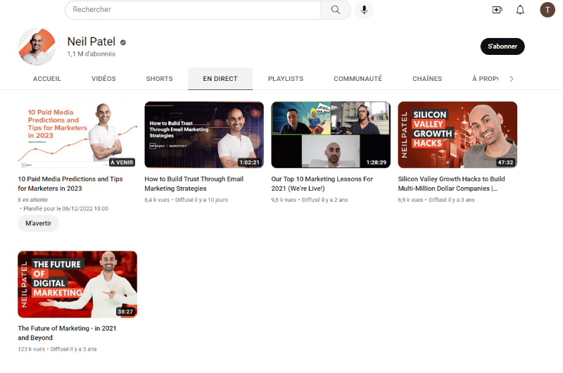 Chaînes Youtube | Neil Patel