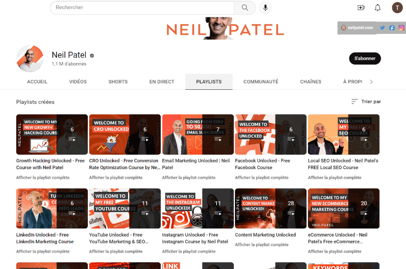 Chaînes Youtube | Neil Patel